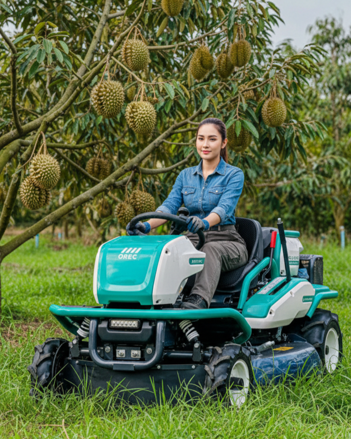 รถตัดหญ้านั่ฃขับ OREC สำหรับชงานสวนทุเรียน ลุยงานหนักๆได้สบาย